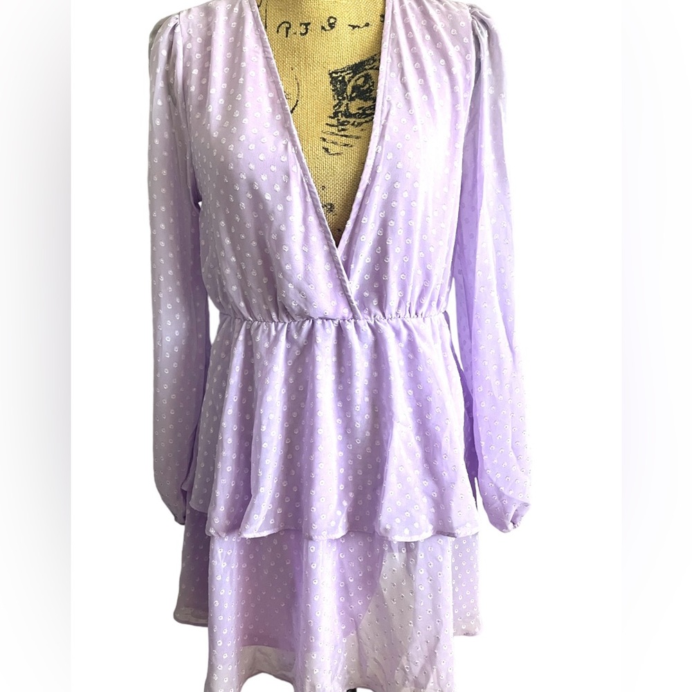 Shein Lovely layered lined lilac color summer dress with white, gentle polka dot